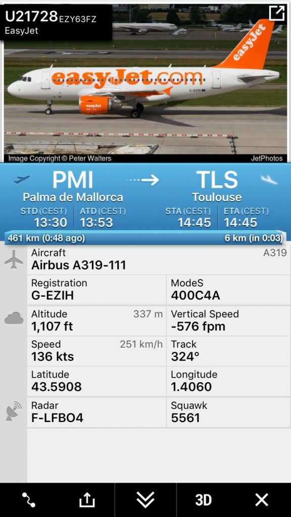 Embarquement EsayJet : Vol Flight Radar 24